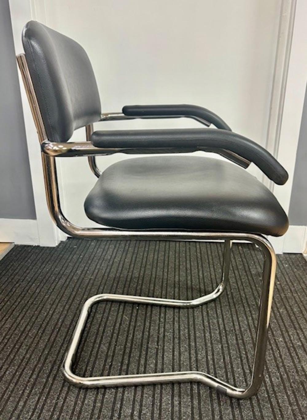 Black Faux Leather Cantilever Arm Chair