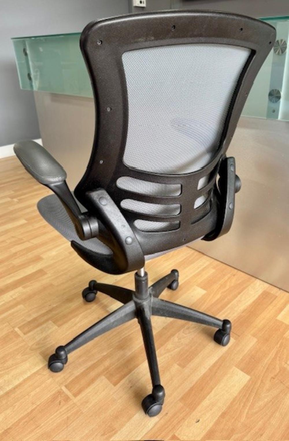 Grey Mesh Operator Chair With Fold Back Armrests