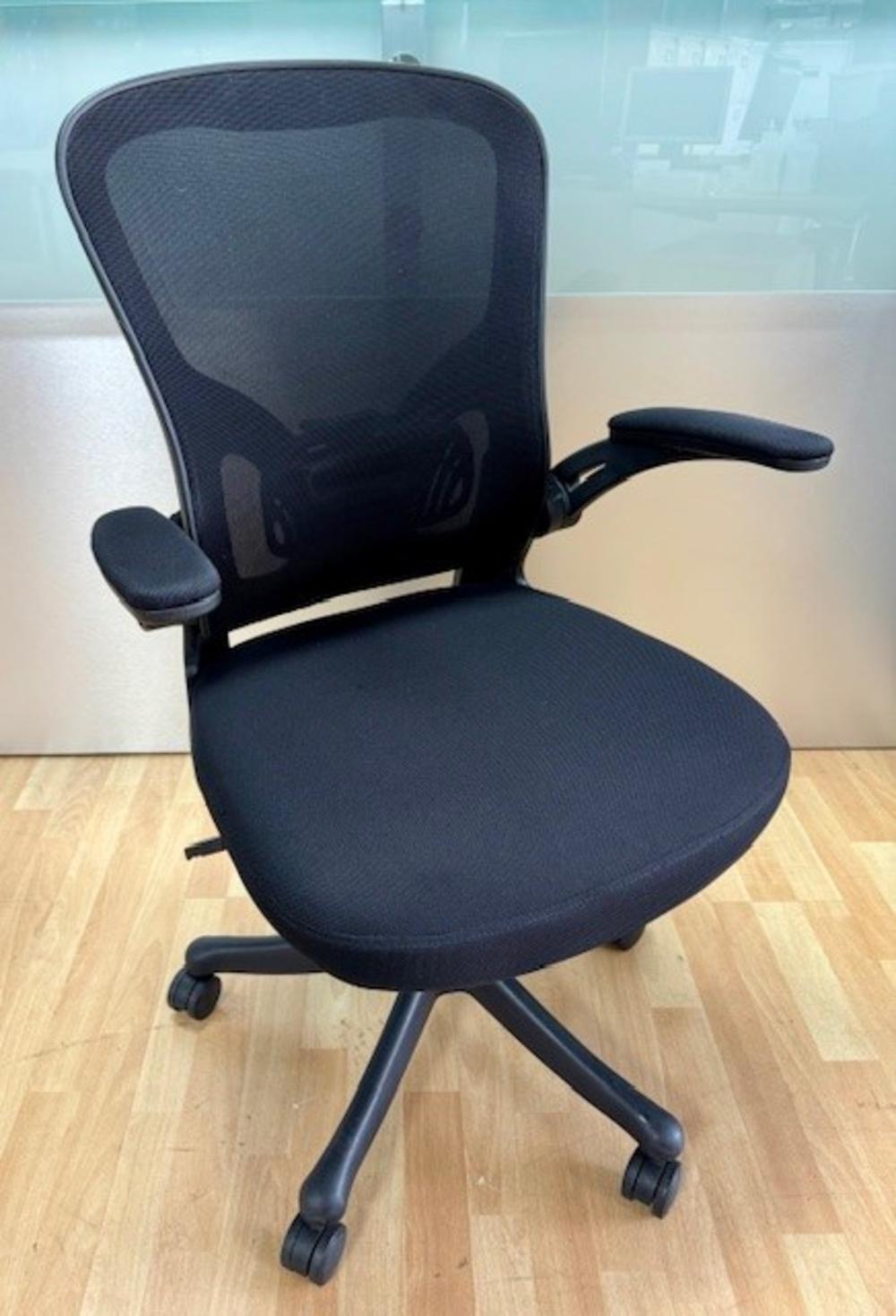 Mesh Back Chair with Foldaway Armrests - Black