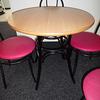 Beech Cafe Table With 4 Red Vinyl Chairs