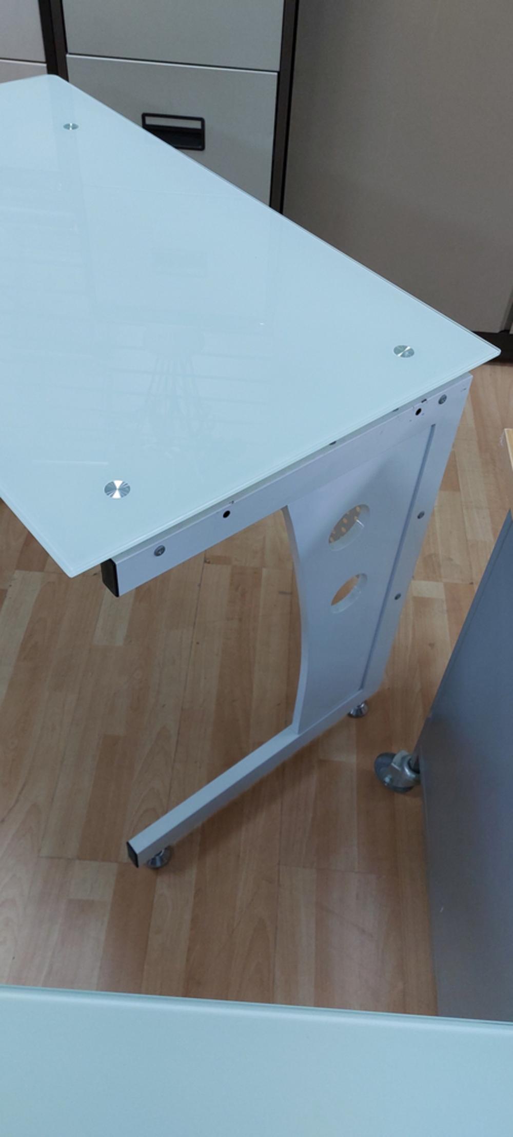 Glass 1050mm Computer Desk With White Legs