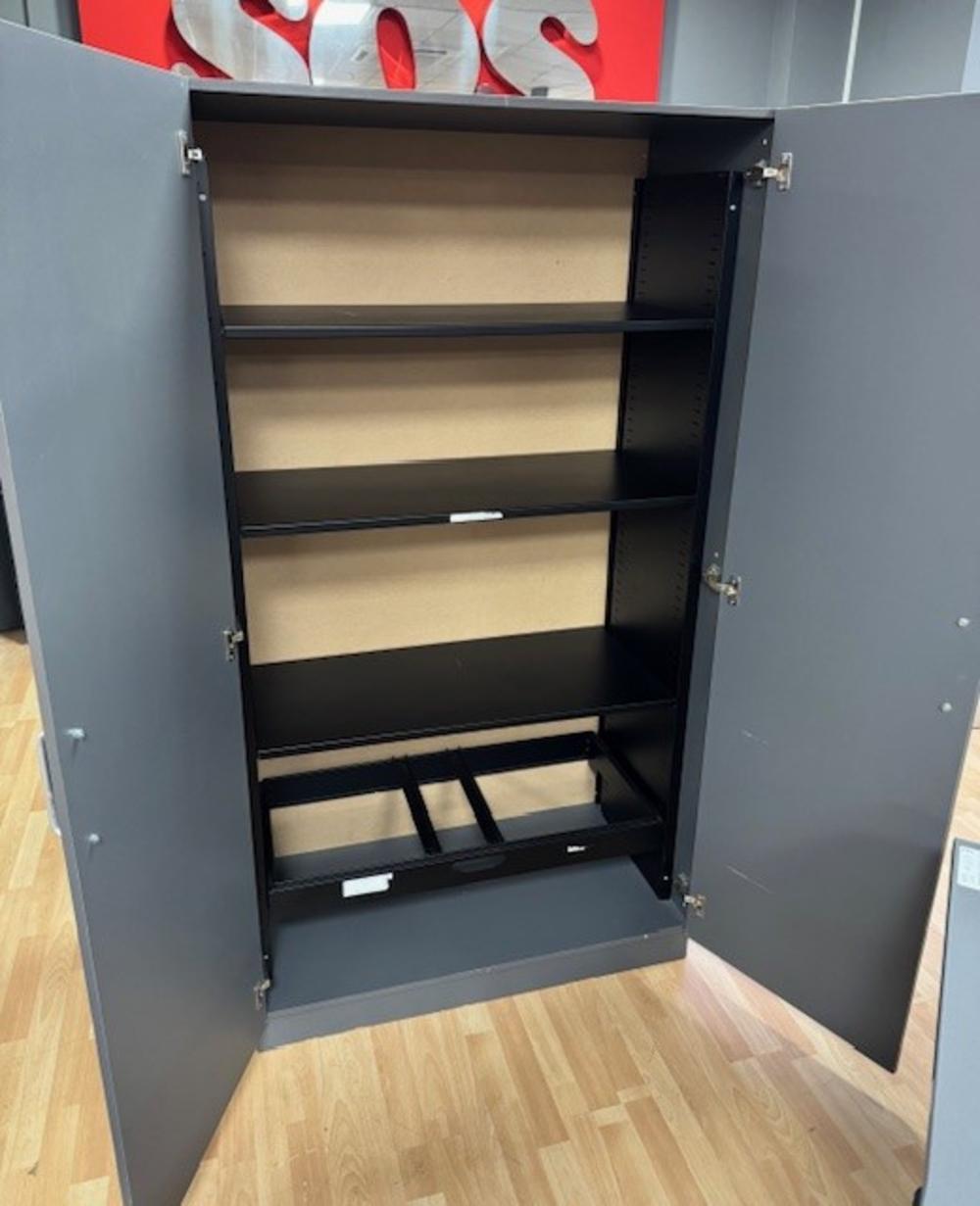 Graphite Double door Cupboard with Metal Shelves & Roll Out Suspension File Frame
