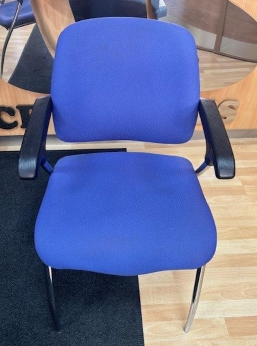 Set of 3 Blue Side Chairs with Fixed Arms and Chrome Legs