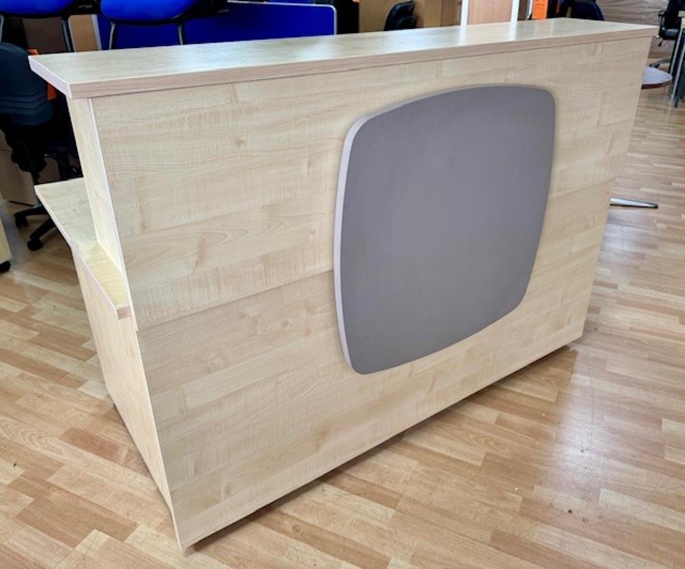 Maple Reception Counter with Decorative Front Panel & Desk Hutch