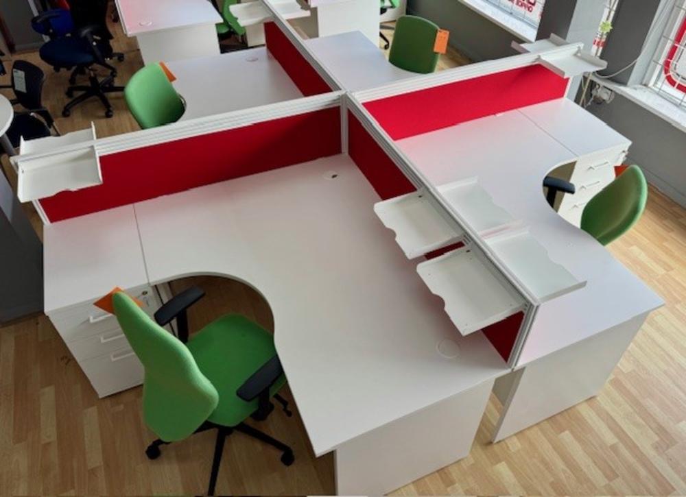4 Person Desk Set with Drawers & Divider Screens