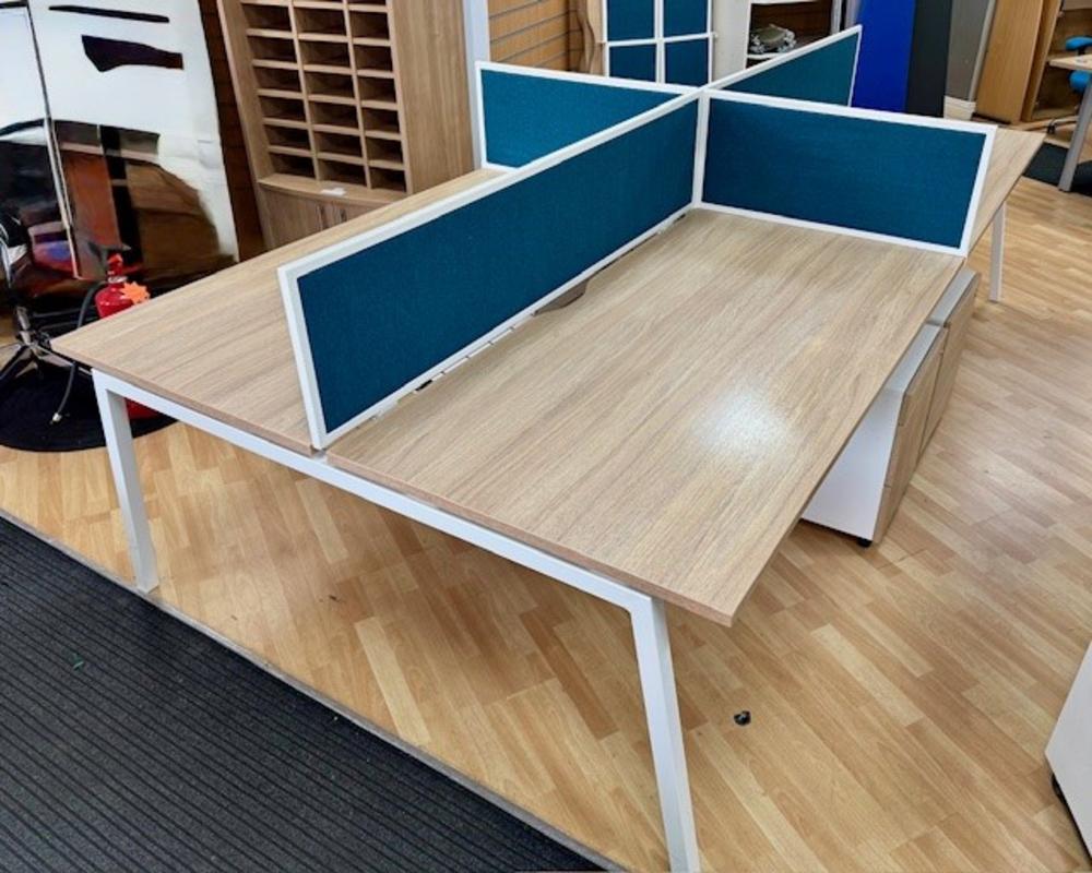 Senator 4 Person Beam Desk with Soft Close Pedestal Drawers, Dividing Screens and Cable Trays