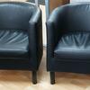 Pair Of Matching Black Leather Tub Chairs 