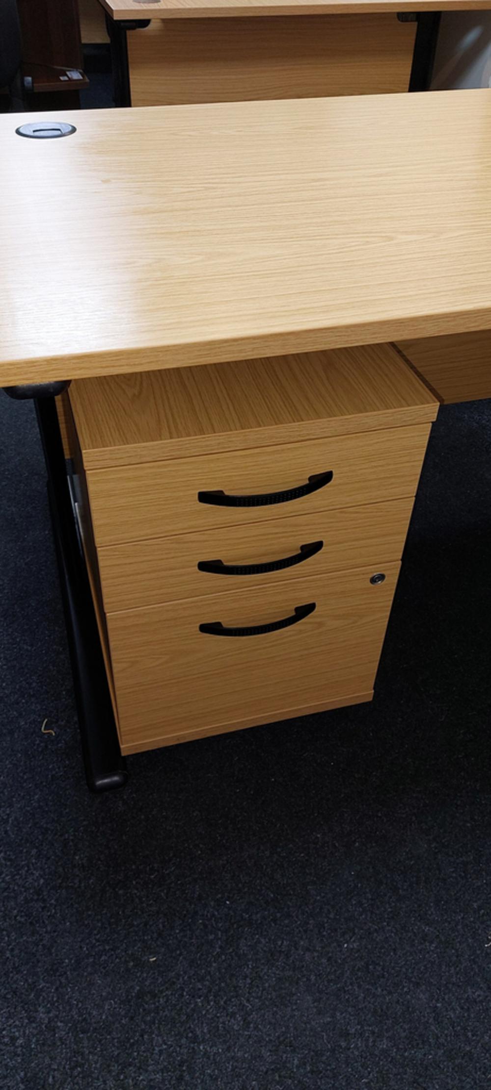 Right Handed Calva Oak 1600mm Radial Desk With Drawers