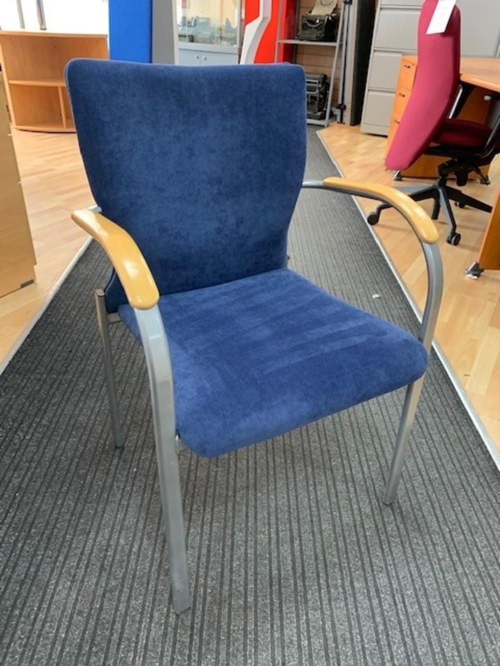 Blue Velvet Stackable Arm Chair with Oak Arm Caps