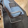 Set Of 5 Blue Fabric Arm Chairs With Chrome Base