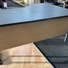 1600 x 1200mm Left Hand Radial Desk in Graphite with Stone Oak Modesty Panels 