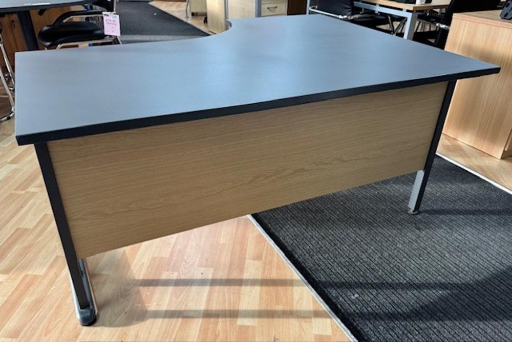 1600 x 1200mm Left Hand Radial Desk in Graphite with Stone Oak Modesty Panels 