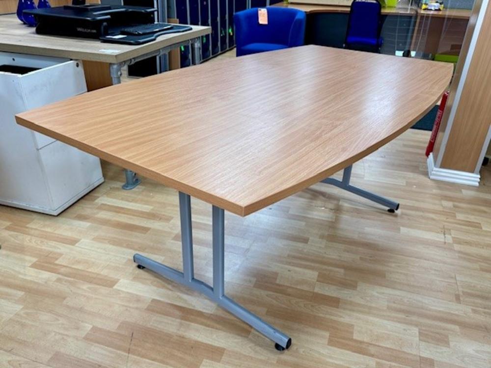 Beech Barrel Shape Meeting Table on Silver Frame 1800 x 1000mm 