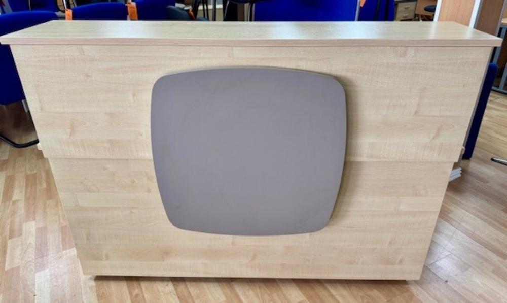 Maple Reception Counter with Decorative Front Panel & Desk Hutch