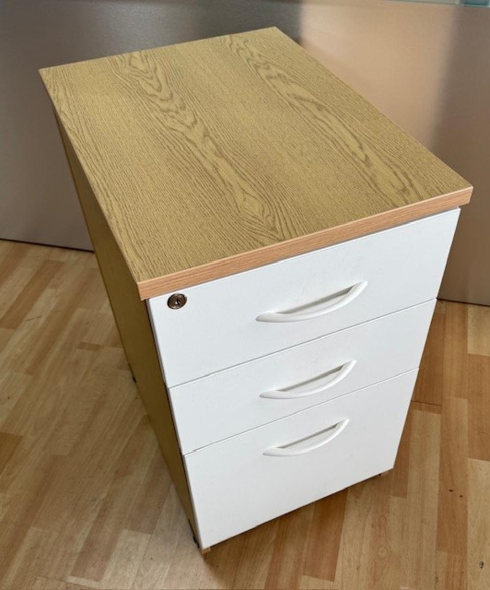 Desk High Pedestal White Drawers with Oak Carcass