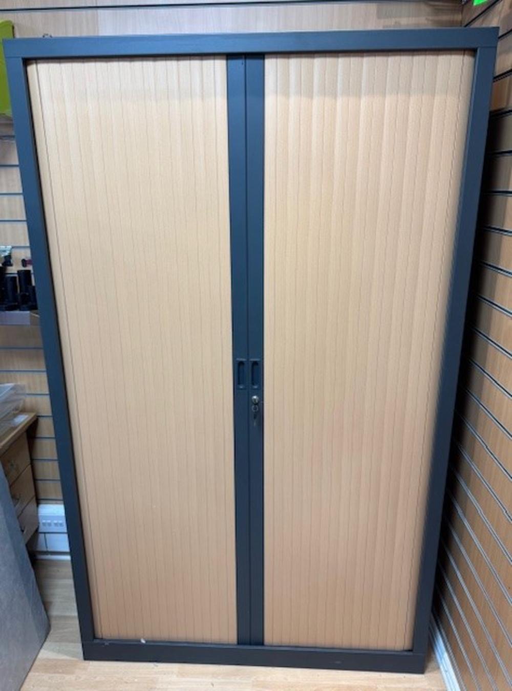 Lockable Tambour Cupboard with 4 Adjustable Shelves & 2 Roll Out Suspension Frames