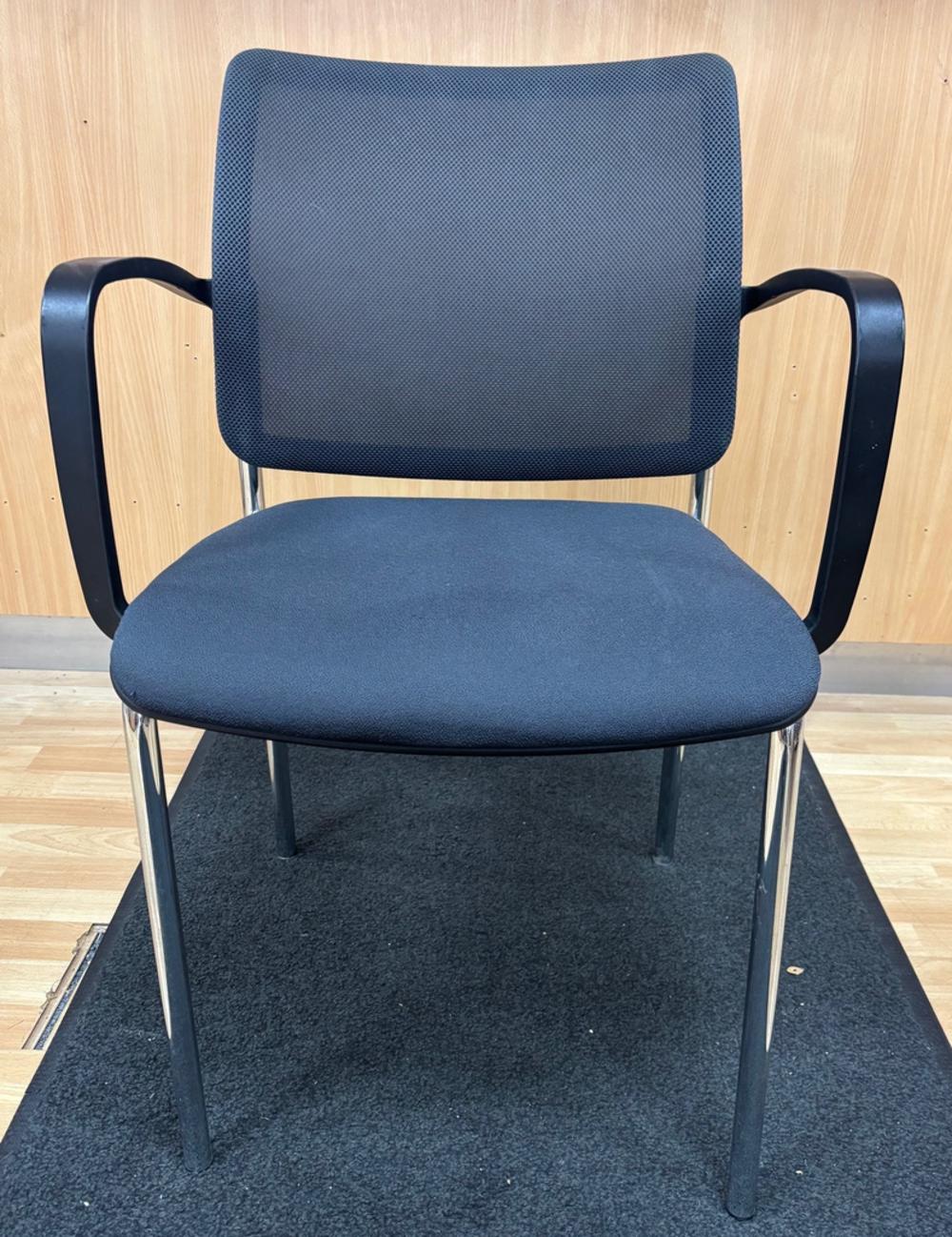 Black Fabric and Mesh Visitors Chair with Arms
