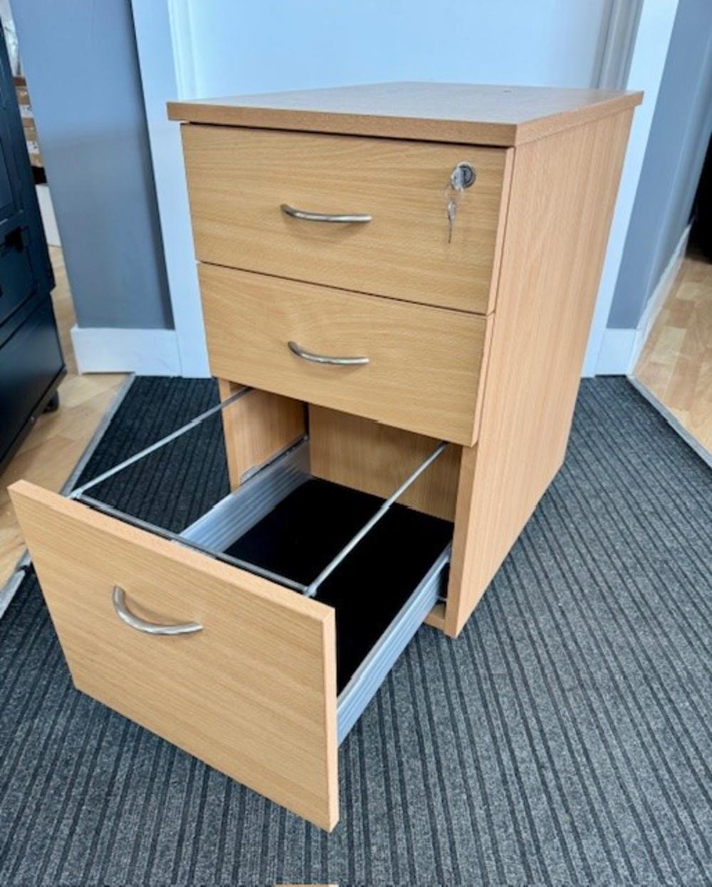Lockable Beech Tall Under Desk Mobile Pedestal
