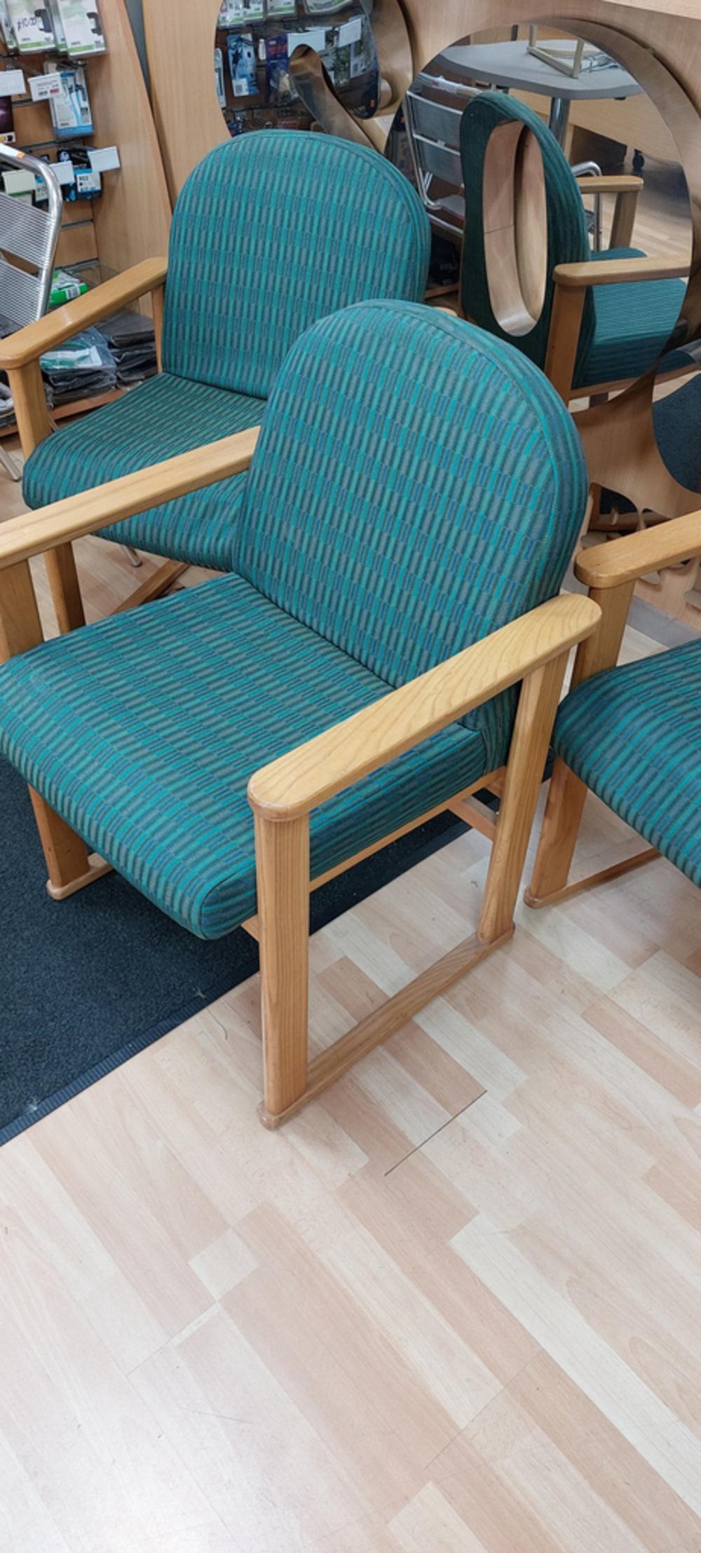 Set Of 3 Low Level Reception Chairs With Wooden Arms 