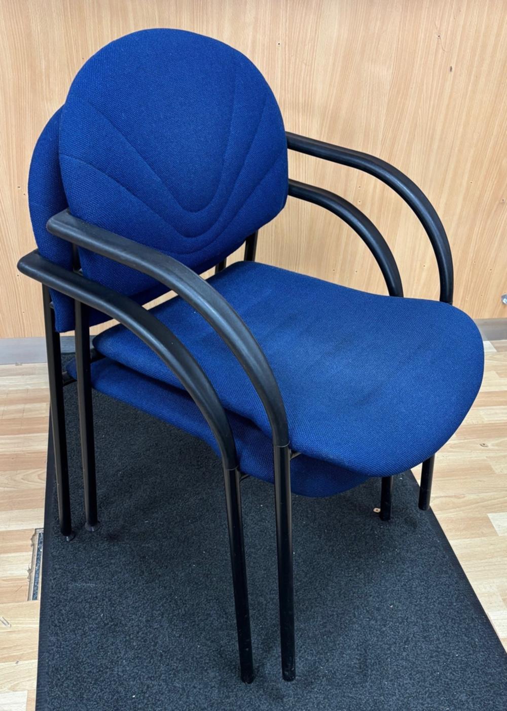Pair of Blue Stacking Arm Chairs with Black Frame