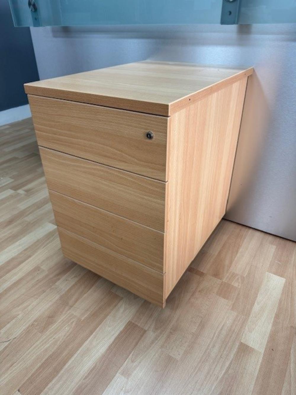 4 Drawer Mobile Under Desk Pedestal in Beech 