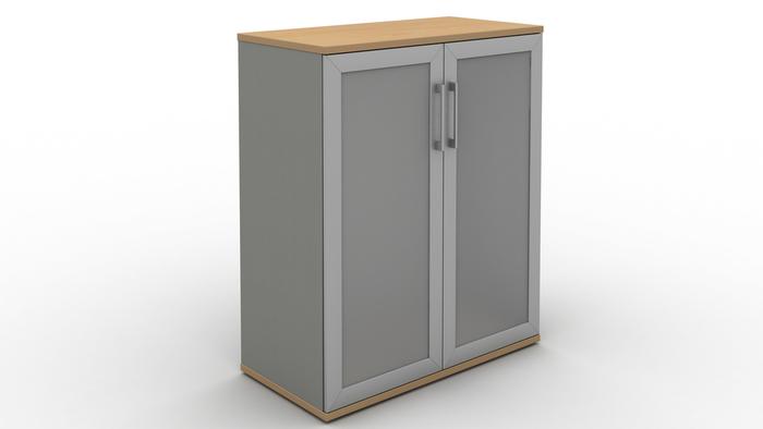 Frosted Glass Double Door Storage Unit 12 Beech