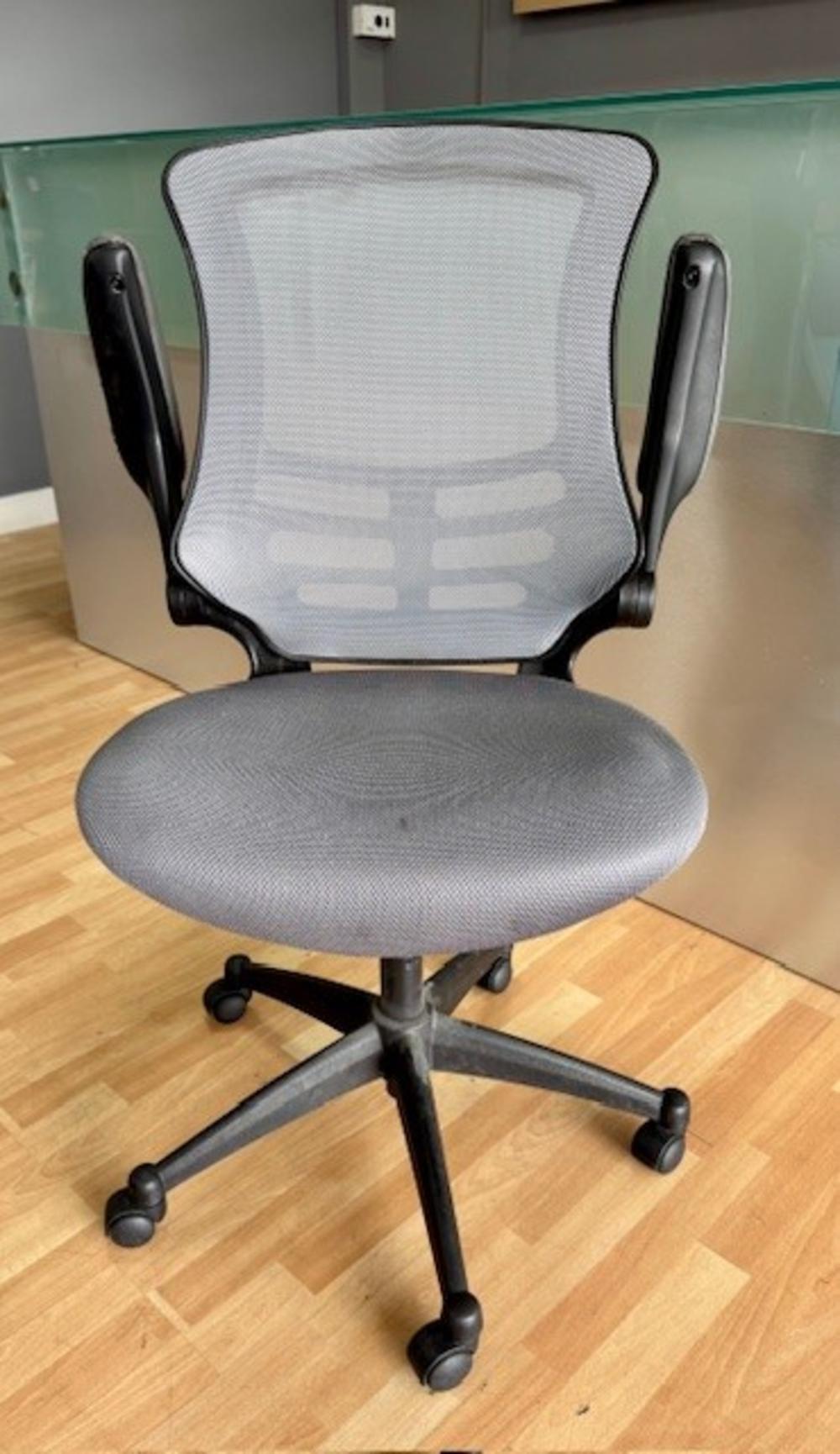 Grey Mesh Operator Chair With Fold Back Armrests