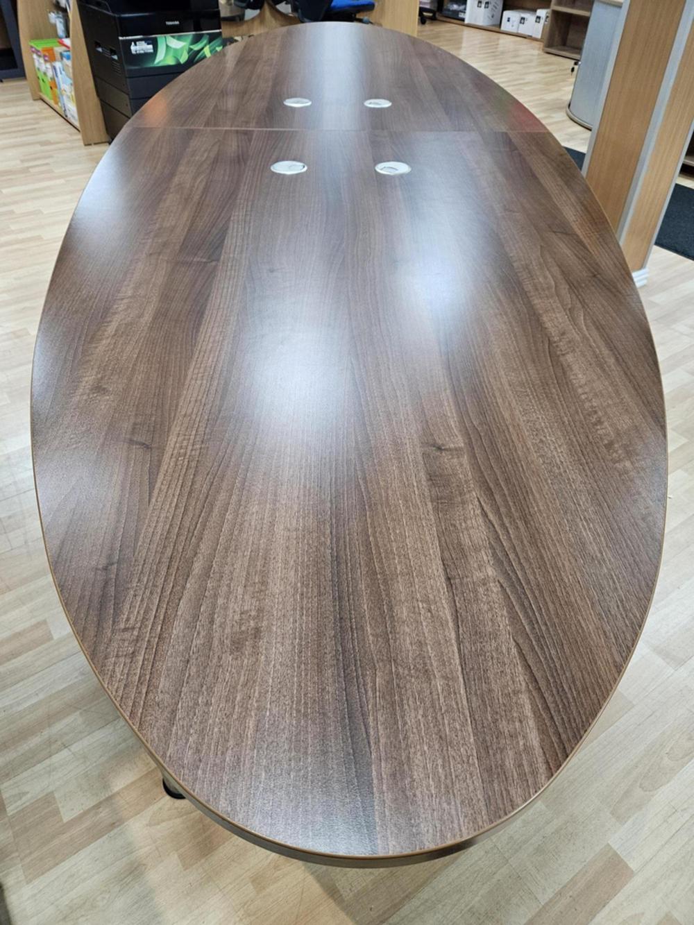 Elliptical Walnut 3600mm Boardroom Table With Cable Ports