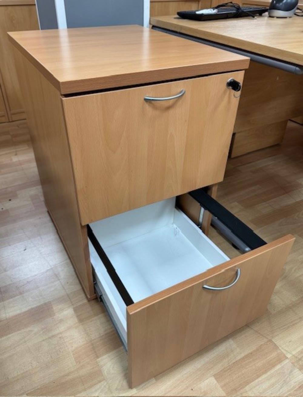 Lockable Beech 2 Drawer Filing Cabinet 