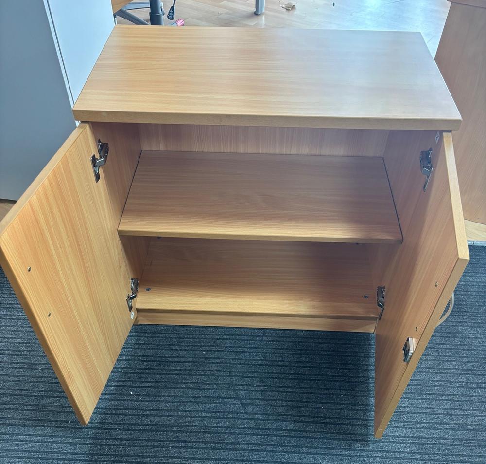 OI Beech Desk High Double Door Cupboard