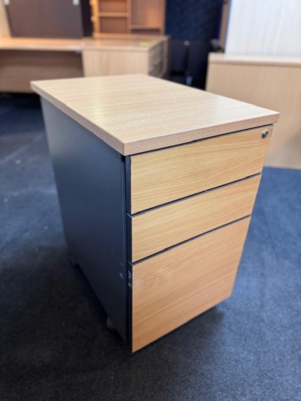 Beech Tall Mobile Desk Pedestal (edging missing from rear)