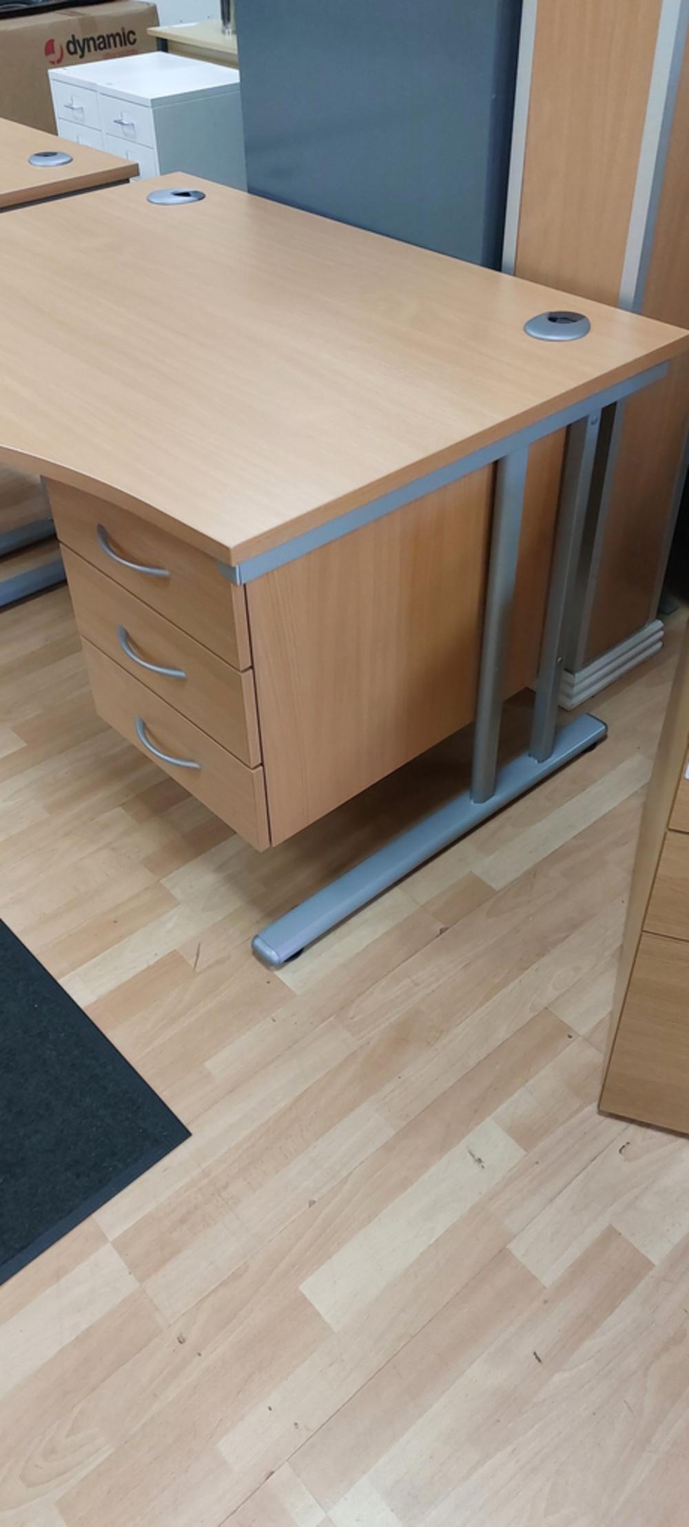 Beech Elite 1200mm Wave Desk With Fixed Drawers