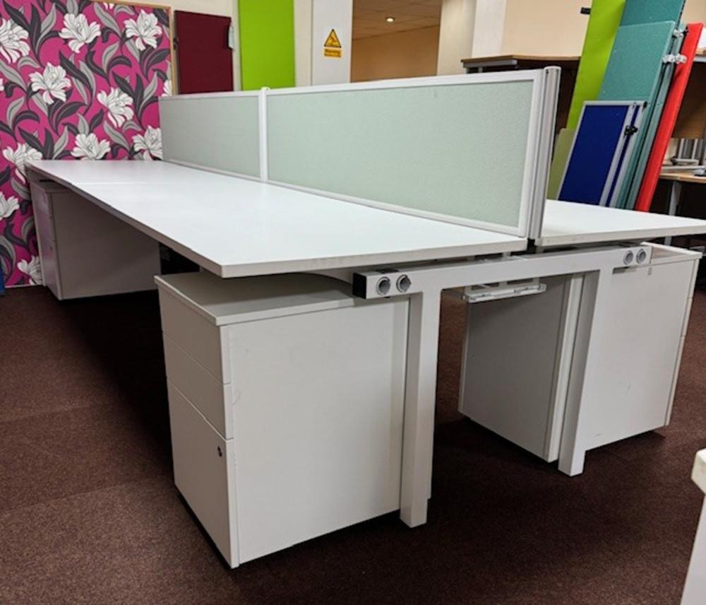 White 3200mm Four Person Beam Desk Workstation with Central Dividing Screens