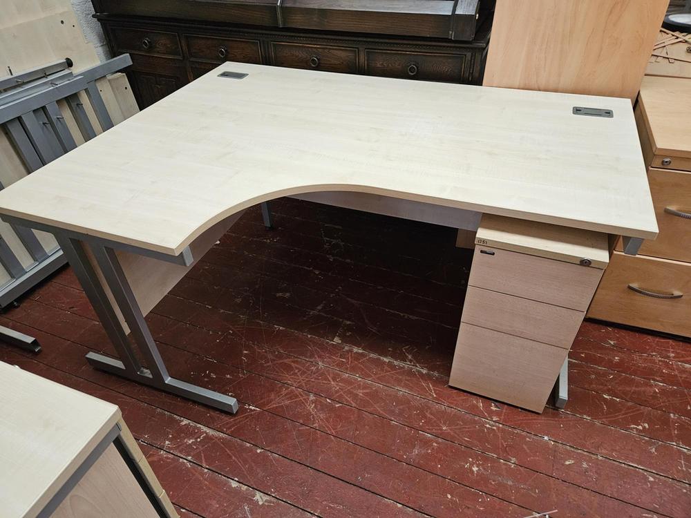 1600mm Left Handed Maple Radial Desk with Narrow Mobile Pedestal