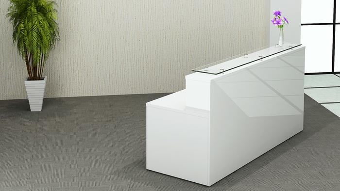 High Gloss Reception Desk with 12mm Tempered Glass 